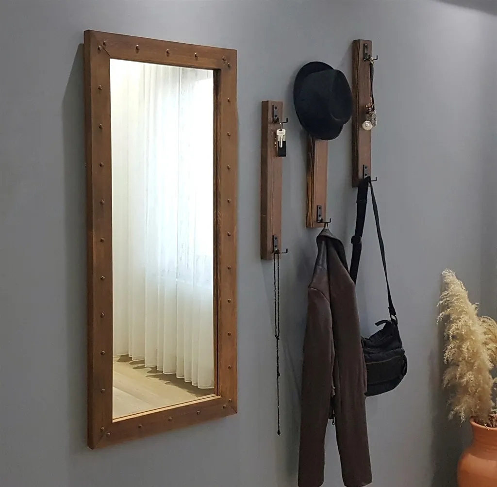 Patère murale en bois de pin massif noyer V108 pour entrée et bureau