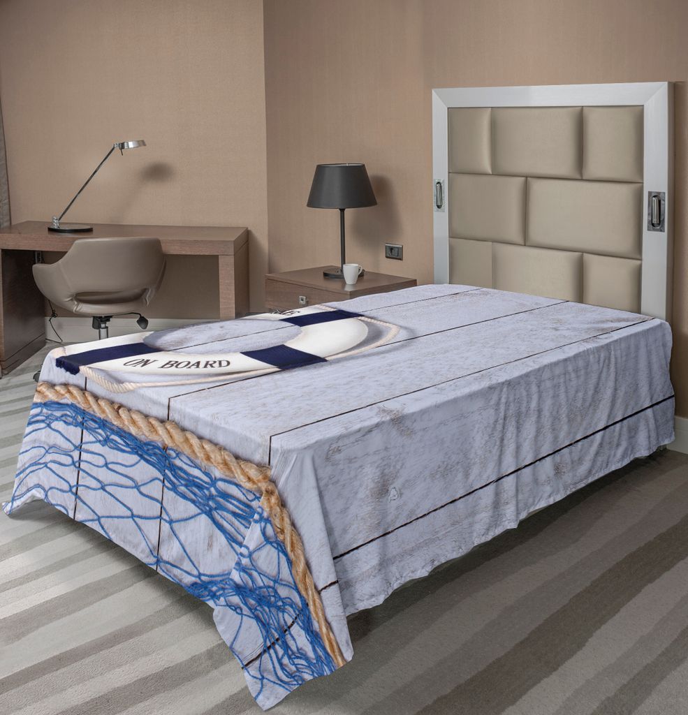 ABAKUHAUS Boje Bettlaken, Willkommen an Bord Gruß Nachricht Holiday Seaman Sailing Maritime Theme, weiches bequemes oberes Bettlaken für ein deko...