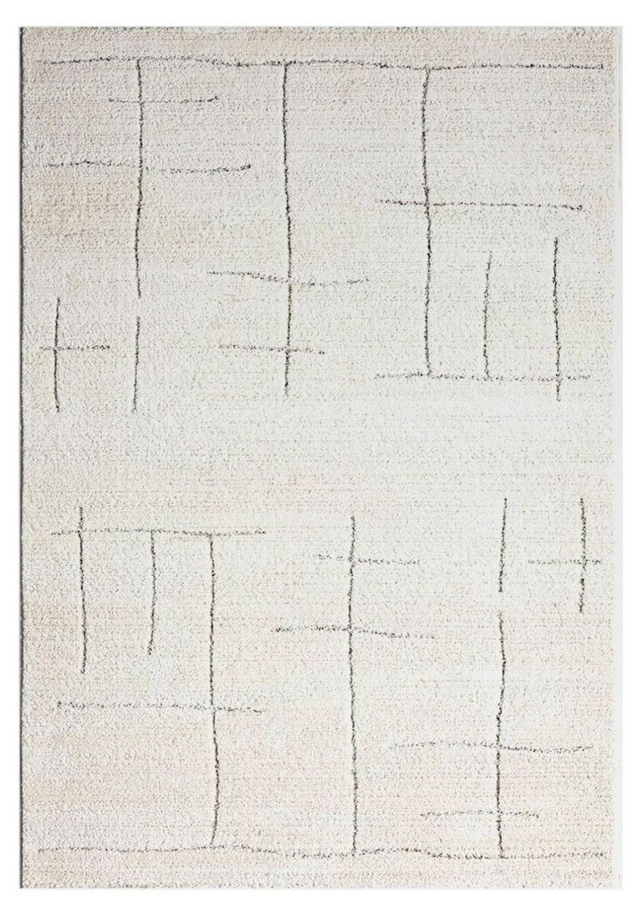 Kurzflor Teppich im skandinavischen Stil für Wohnzimmer und Schlafzimmer, Farbe: Creme, Maße: 200x290 cm