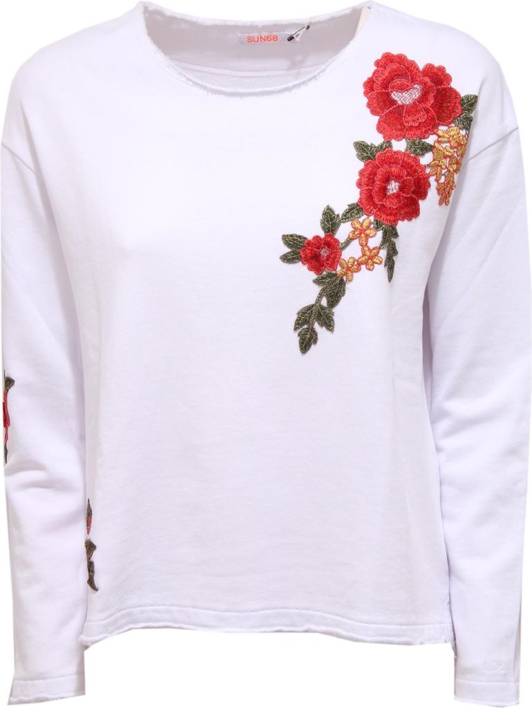 0876K felpa donna SUN 68 Baumwolle weiß Flower Patch Pullover Frau