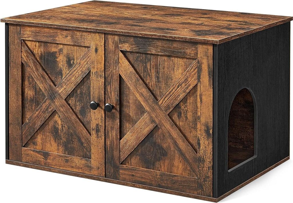 FEANDREA Katzenklo, Katzenhaus, mit Türen, vintage braun-schwarz