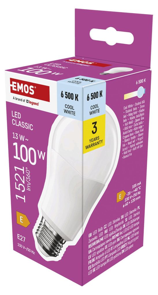Emos Led Cls A60 13W(100W) 1521Lm E27 Cw Immagine del prodotto 