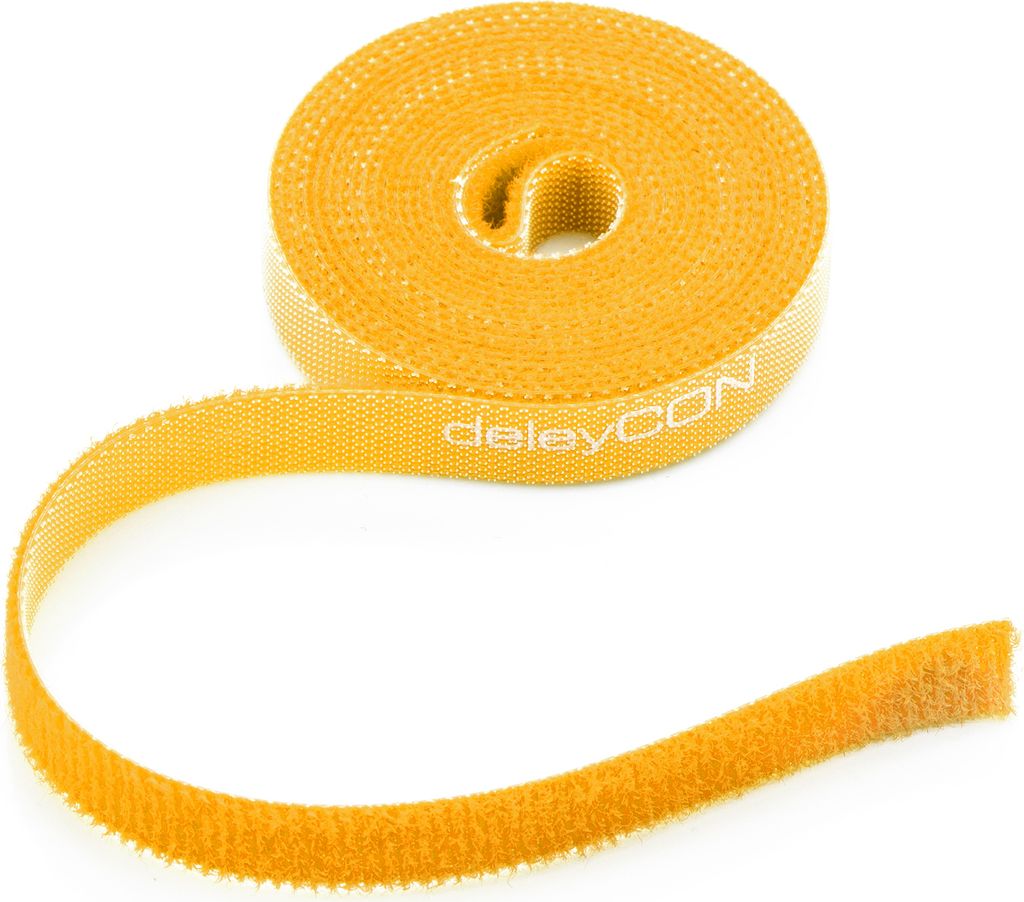 deleyCON 2m Klett Kabelbinder Klettband Klettbandrolle 10mm Breit Kabelmanagement Klettkabelbinder zuschneidbar Gelb