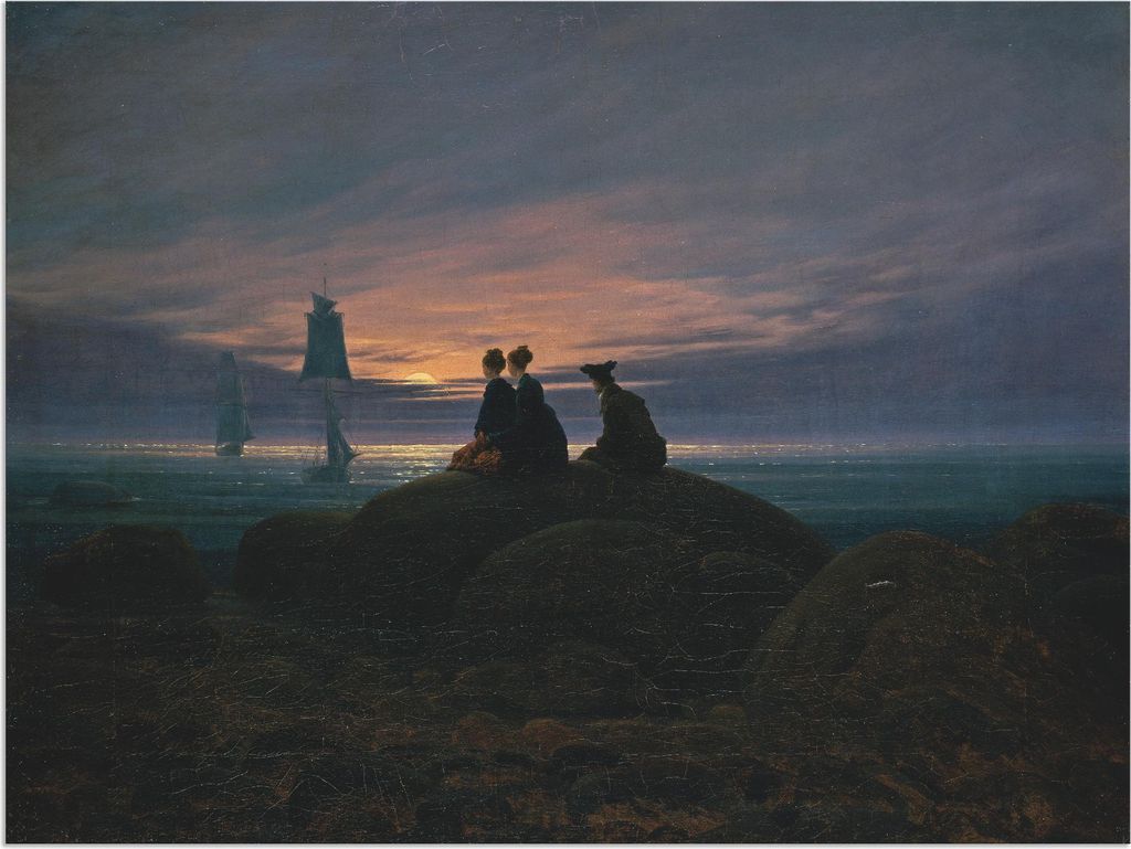 ARTland Wandbild Alu für Innen & Outdoor Mondaufgang am Meer Pendant Größe: 60x45 cm