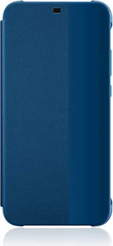 A blue flip case for a smartphone, shown from the front.