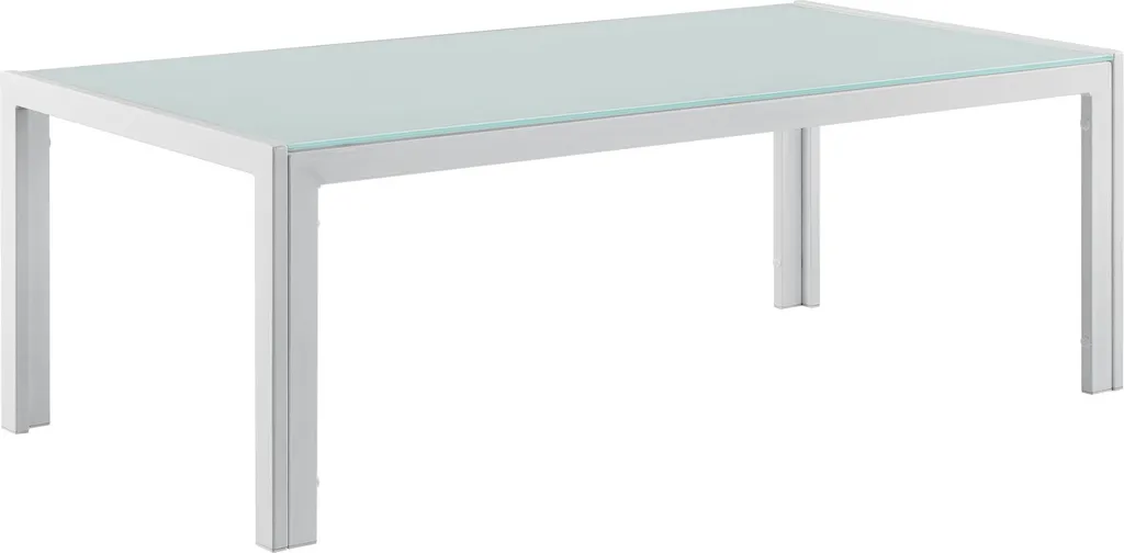 Table basse outdoor 100cm en verre trempé et structure fer blanc robuste