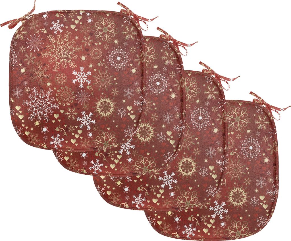 ABAKUHAUS Weihnachten Polster für Esszimmerstühle, Schneeflocken, Dekoratives wasserfestes Kissen mit Riemen für Küchensitze, 40 cm x 40 cm-4er...