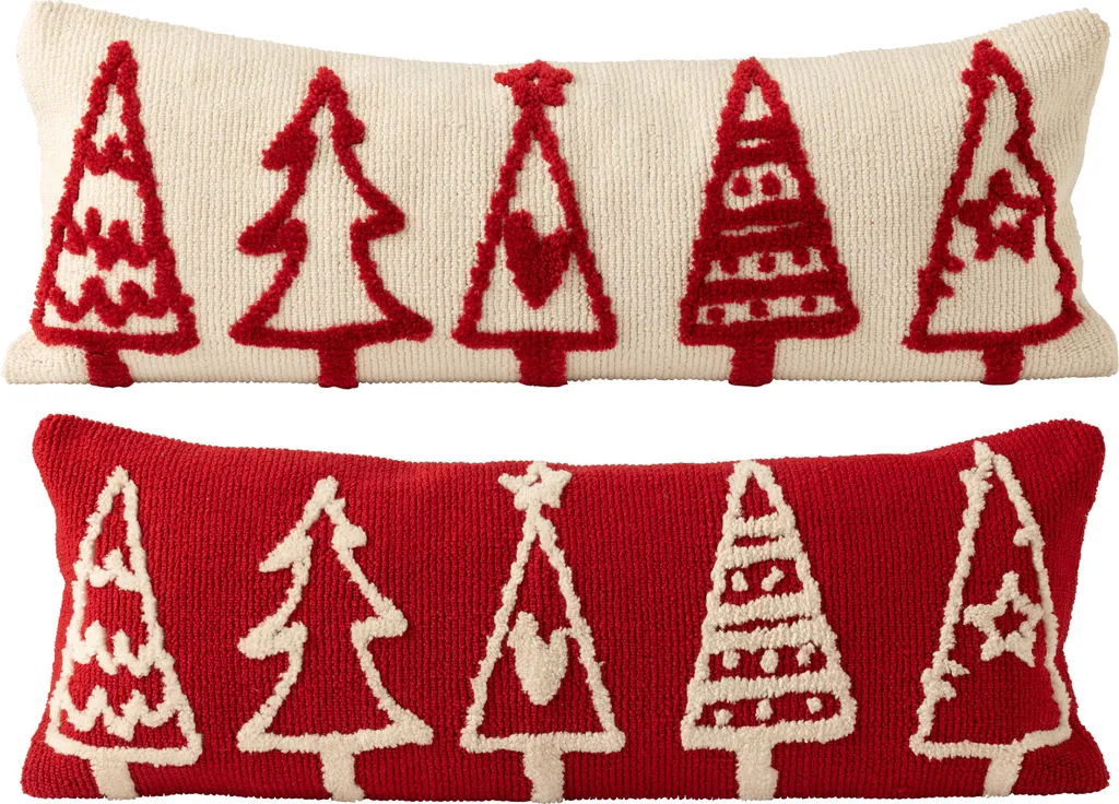 J-Line Coussins Arbres de Noël Polyester Rouge et Blanc - Lot de 2