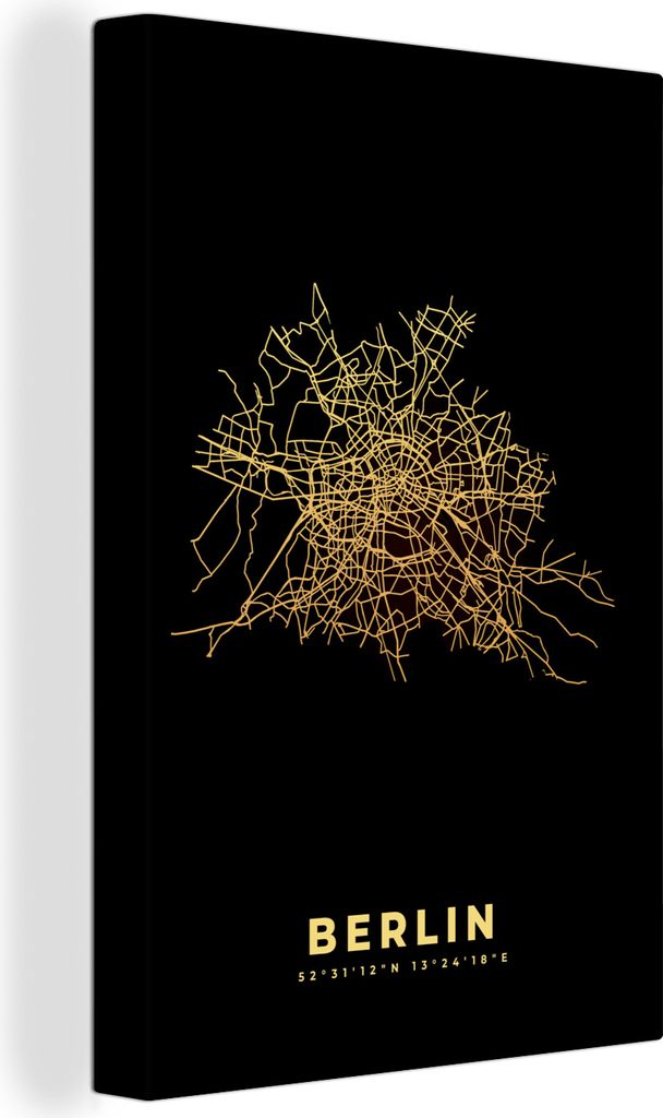 OneMillionCanvasses - Leinwandbilder - 90x140 cm, Berlin - Karte - Gold - Stadtplan, Wandbilder Kunstdruck Wanddekoration - Foto auf Leinwand - G...
