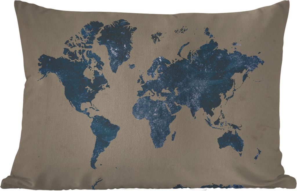 MuchoWow Outdoor Kissen - Weltkarte - Blau - Vintage - 50x30 cm - Wetterfest - Lounge Kissen - Sofa kissen - Wohnzimmer Dekoration