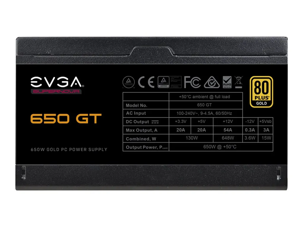 Alimentation Gaming EVGA 650 GT 650W pour PC Gamer et Montage Vidéo