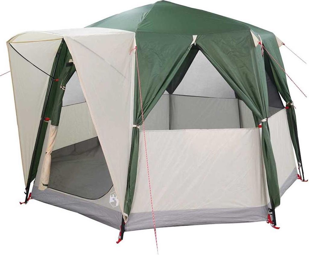 vidaXL Cabin Zelt 3-Personen mit Dach Grün und Weiß 320 x 320 x 203 cm