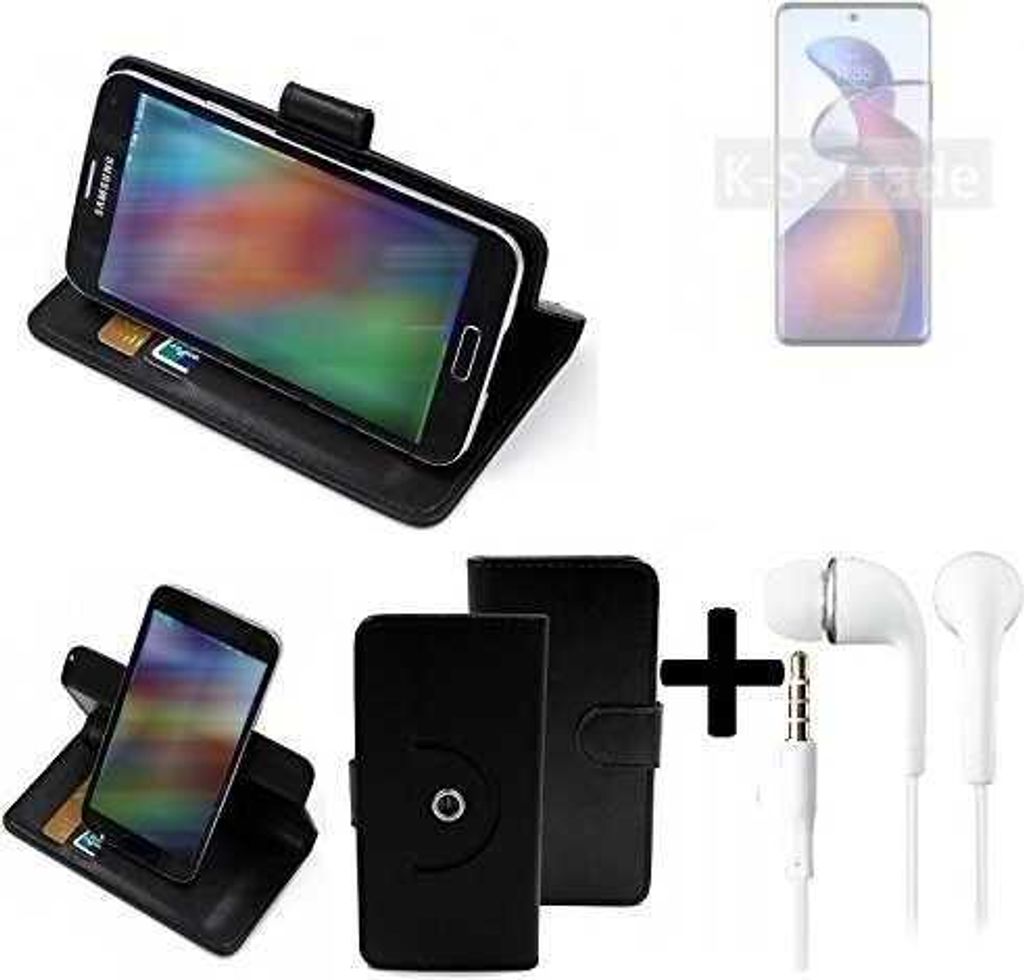 K-S-Trade Handy Hülle Schutz Hülle + Kopfhörer kompatibel mit Motorola Edge 30 Fusion Handyhülle Flipcase Smartphone Cover Handy Schutz Tasche