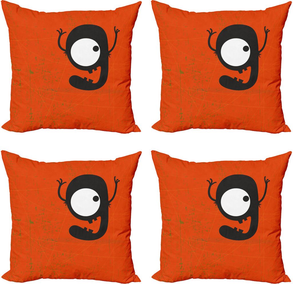 ABAKUHAUS rot Kissenbezug Set (4 Stück), Cartoon Letter G Monster, Moderner Doppelseitiger Digitaldruck, 40 cm x 40 cm, Rot Schwarz-Weiß