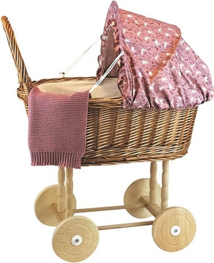 Egmont Toys Puppenwagen aus Korbgeflecht Hase - Holzspielzeug Kinderwagen 44x27x58 cm