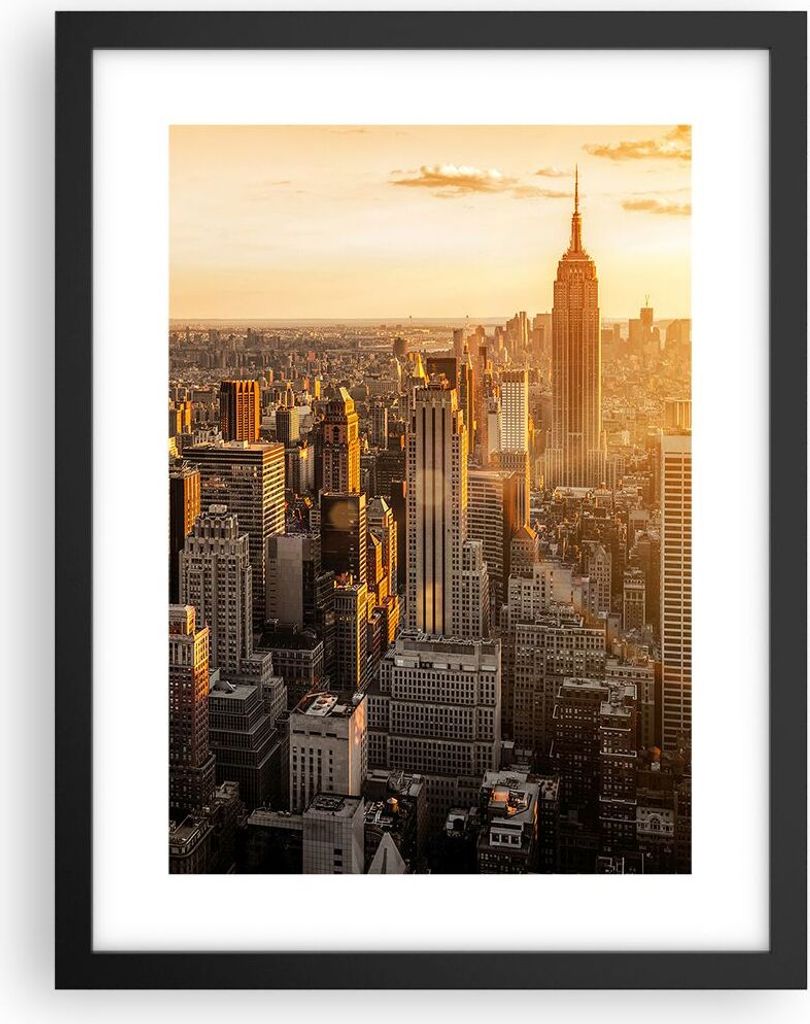 Gerahmtes Poster - Schwarzer Rahmen - New York Wolkenkratzer Manhattan - 30x40 cm - Wand Bild - Wanddeko - Wandbilder - Wandposter - Bilderrahmen -...