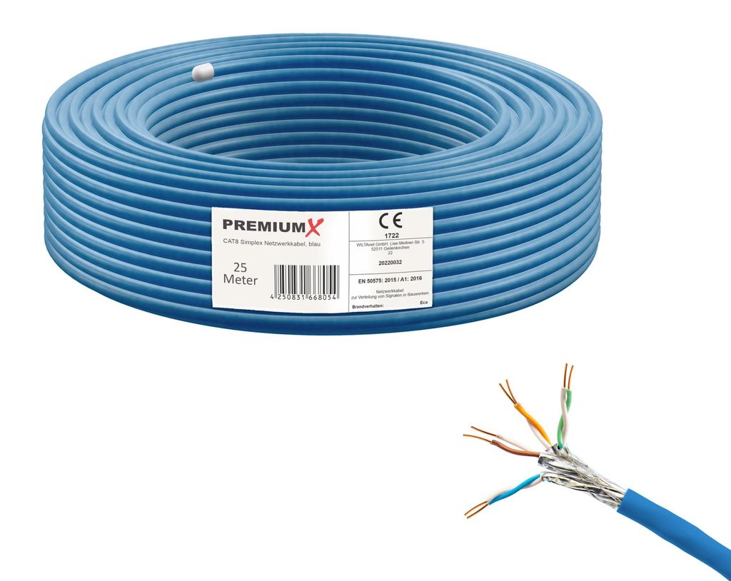 PremiumX 25m CAT 8 Netzwerkkabel Simplex LAN Kabel Ethernet Produktbild 