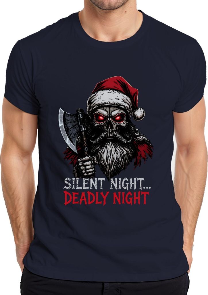 Silent Night Deadly Night Skelett Weihnachtsmann Axt Horror Herren T-Shirt, Navy, 3XL