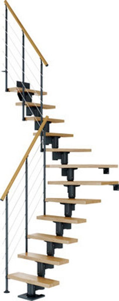 Pertura Mittelholmtreppe Spiros Eiche Leimholz Anthrazit 1/4 gewendelt unten links/rechts 75 cm 14 Stufen / 15 Steigunge