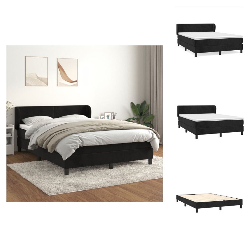 vidaXL Boxspringbett mit Matratze Schwarz 140x200 cm Samt - Betten & Bettgestelle