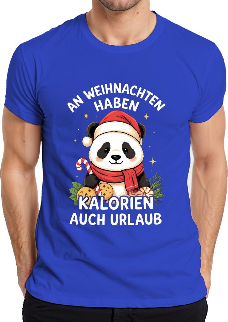 Weihnachten Panda Kalorien haben Urlaub lustig Geschenk Herren T-Shirt, Blau, L