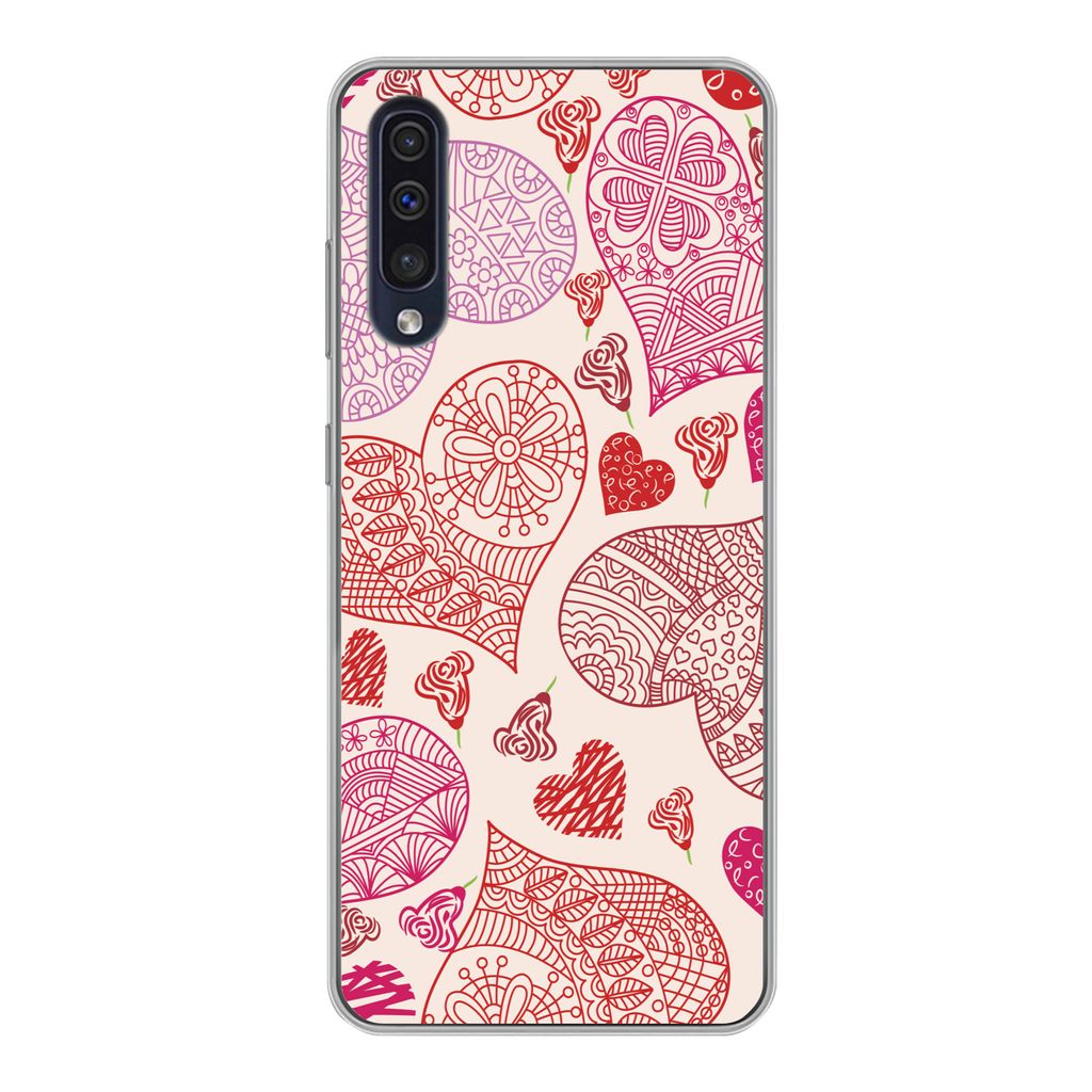 MuchoWow Handyhülle Schutzhülle Hülle für Samsung Galaxy A30s Eine Illustration mit rosa und roten Herzen Silikon Softcase Handy Hülle - Kar...