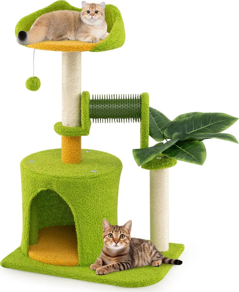 Arbre à chat pour petit appartement avec niche douillette et jouets