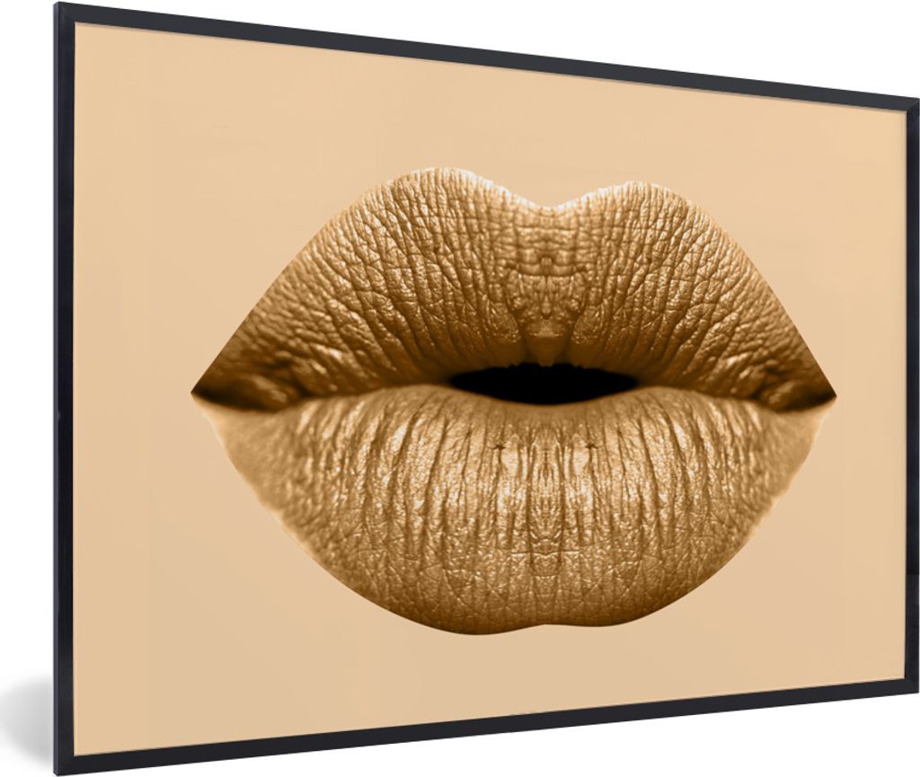 MuchoWow MuchoWow Gerahmtes Poster Lippen - Pastell - Braun 60x40 cm - Poster mit zchwarzem Bilderrahmen - Printing - Wanddeko Schlafzimmer
