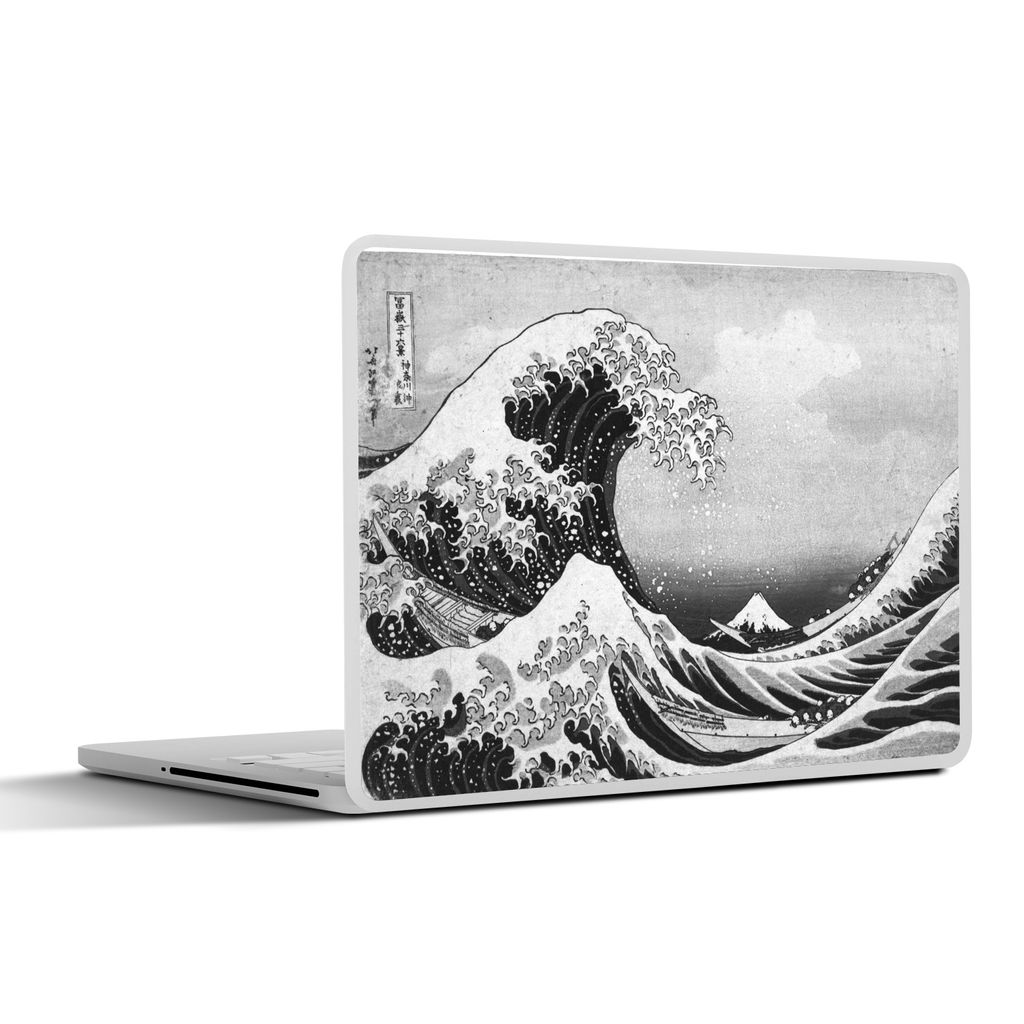 MuchoWow Laptop Aufkleber Sticker Cover Die große Welle von Kanagawa - Gemälde von Katsushika Hokusai - schwarz-weiß 25x18 cm - Laptop-Deko