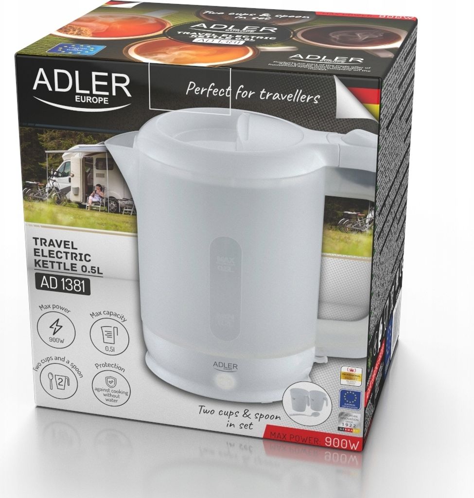 Adler AD 1381, 0,5 l, 900 W, Biały, Plastik, Bezprzewodowy Zdjęcie produktu 