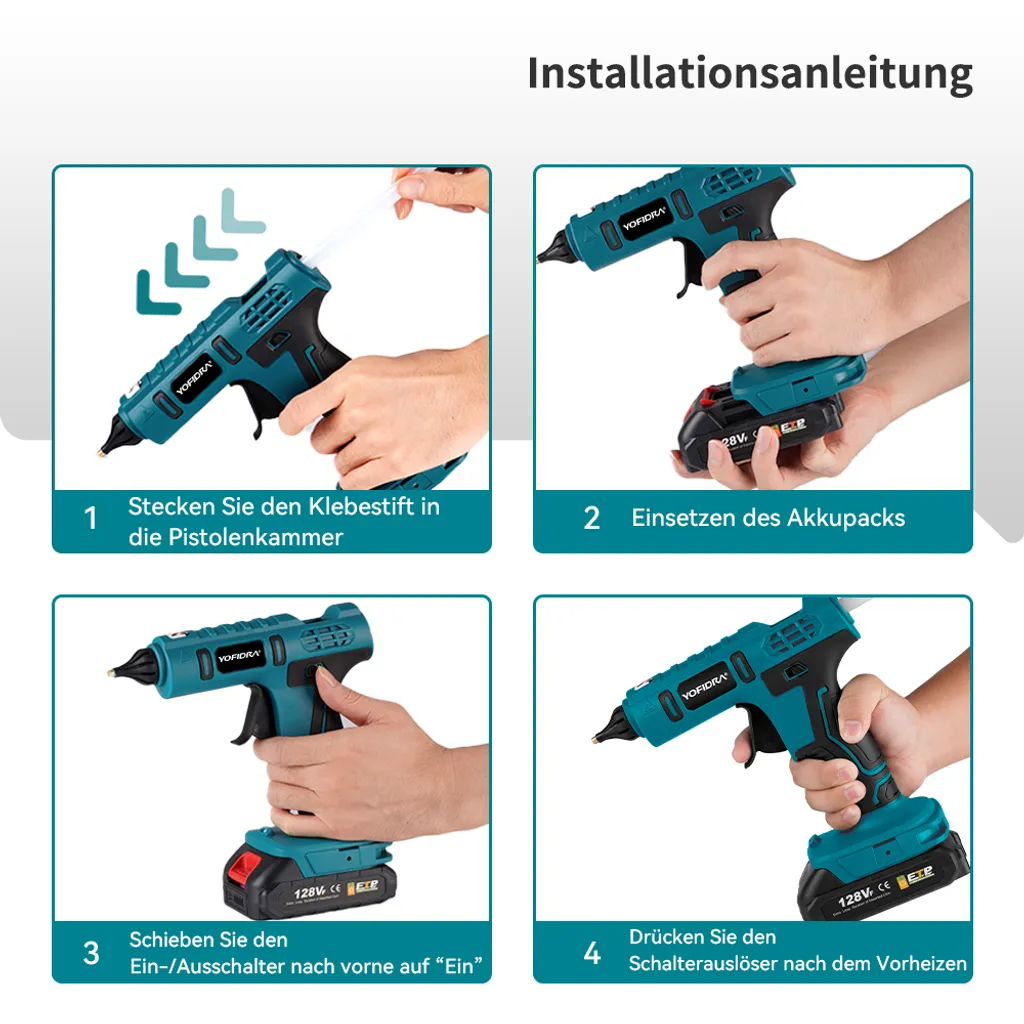 Pistolet à colle puissant sans fil 11mm avec pack de 2 batteries 2Ah - 7