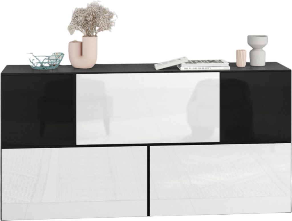 Sideboard VARIANTO 3 Schrank Set 5 tlg., 152 cm, anthrazit matt / schwarz Hochglanz / weiß Hochglanz M1, Kommode, 3 Schränke mit Klappen, 2 Schr...