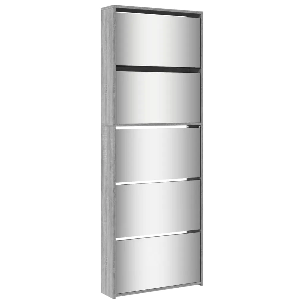 Armoire à chaussures miroir 5 niveaux gris sonoma 63x17x169,5 cm