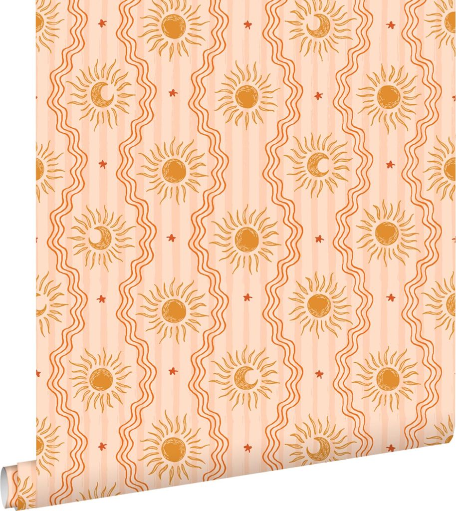 ESTAhome Tapete Retro-Ornamente Rosa, Orange und Gelb 50 x 900 cm