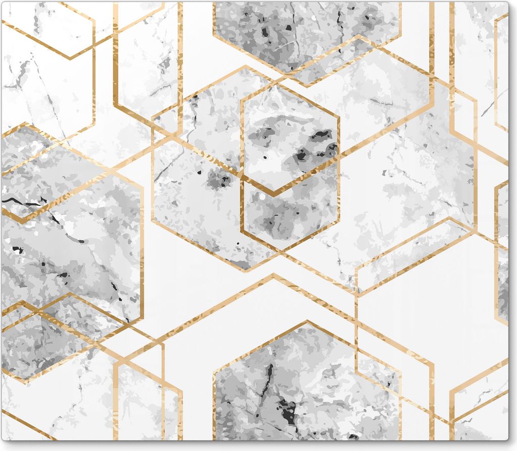 DEQORI Herdabdeckplatte Glas 1-tlg 'Goldgerahmte Sechsecke' Herd Abdeckung Küche