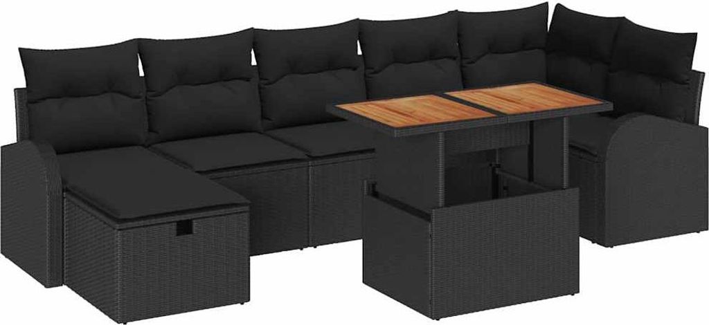 Garten-Sofa-Set 8 pcs Schwarz Poly-Rattan