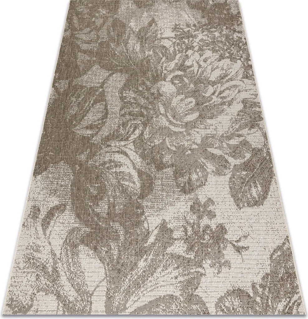 Tapis facile à nettoyer Floorlux fleurs sisal gris beige 60x110 cm