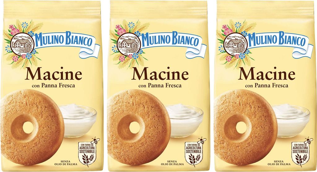 MULINO BIANCO Macine - Italienische Mürbeteigkekse mit Sahnegeschmack 350g x 3 Pakete
