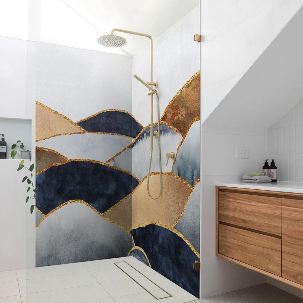 Duschrückwand originell selbstklebend - 0.35 mm Wandpaneel wasserfest Design gold Aquarell Abstrakt Badrückwand fugenlos Smart matt 90x190 cm