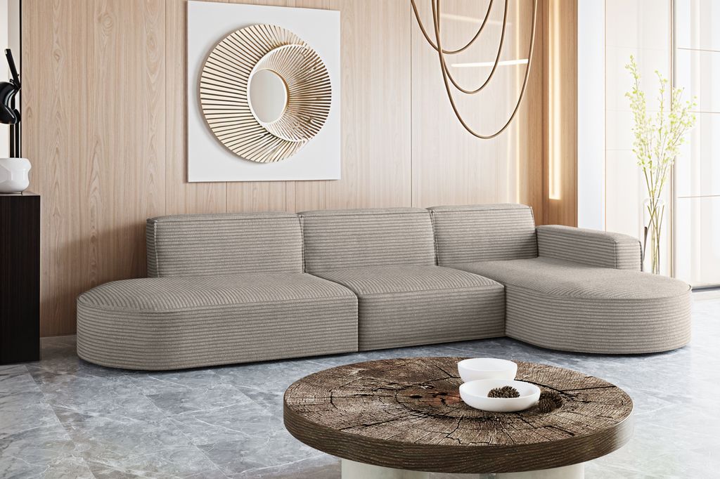 Kaiser Möbel Ecksofa Designer, Sofa L form MODENA stoff Poso Hellbraun Rechts