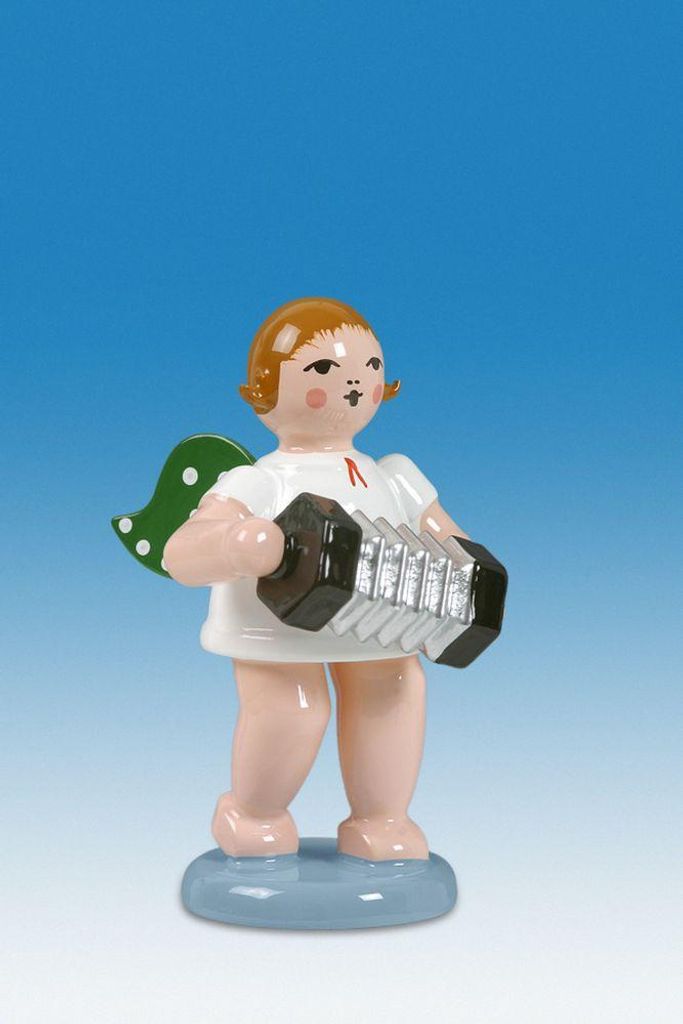 Holzfigur Engel mit Konzertina und Krone Höhe 6cm NEU