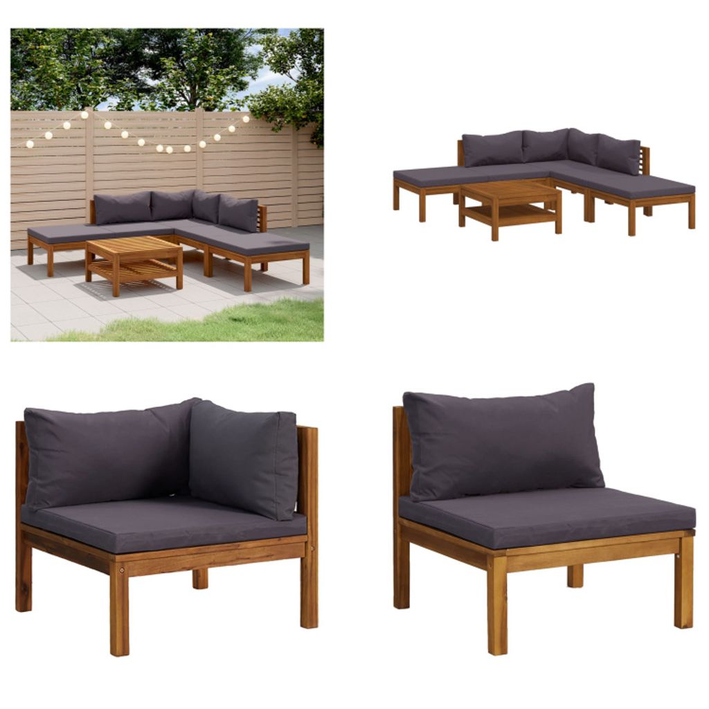 vidaXL 6 tlg. Garten Lounge Set mit Auflage Massivholz Akazie - Garten-Lounge-Set - Garten-Lounge-Sets - Modulares Sofa-Set - Modulare Sofa-Sets
