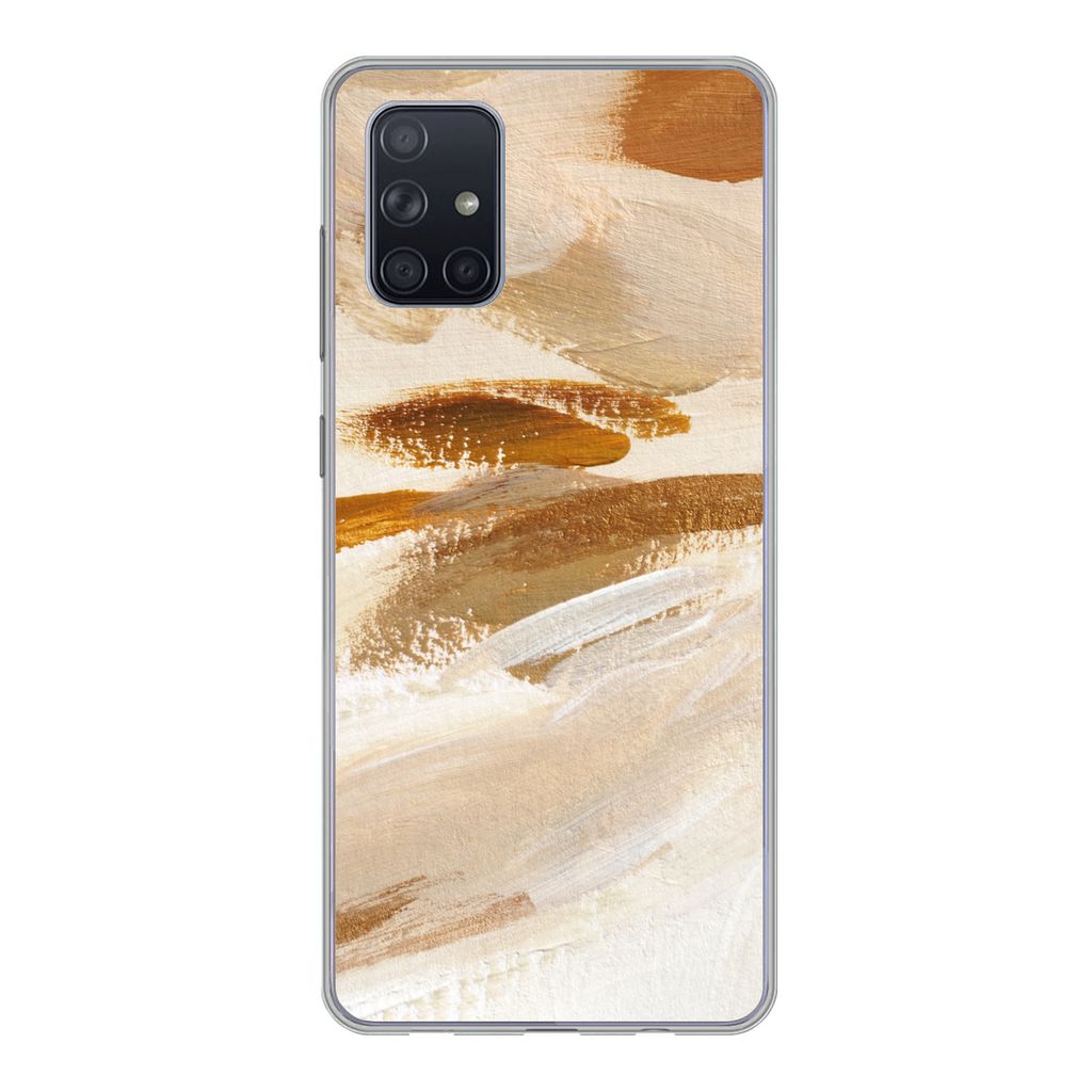 MuchoWow Handyhülle Schutzhülle Hülle für Samsung Galaxy A51 Farbe - Beige - Weiß Silikon Softcase Handy Hülle - Schutzabdeckung