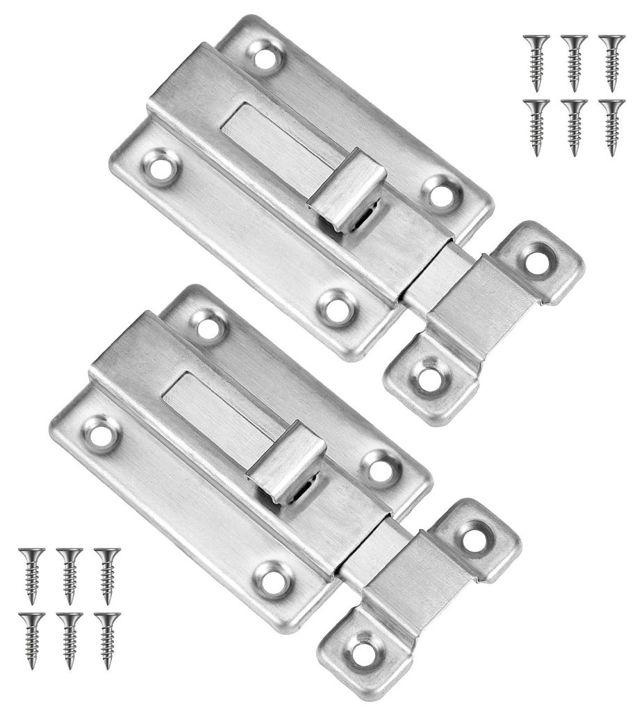 Schiebetürriegel 7,6 cm (3 Zoll) Edelstahl-Türschlösser mit 12 Schrauben, kleiner Sicherheitsriegel für Gartentor, Badezimmer, Schuppen, Toilette