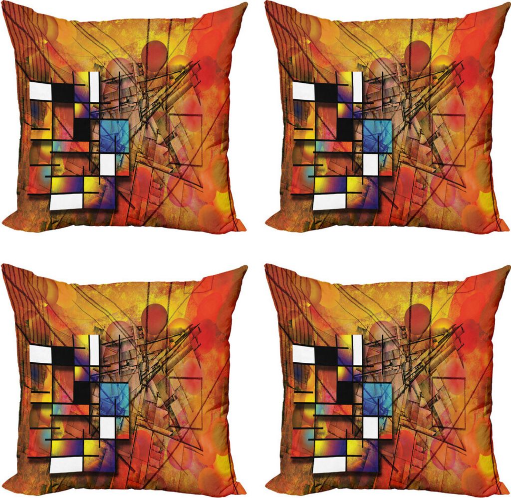 ABAKUHAUS Modern Kissenbezug Set (4 Stück), Geometrisches Bild, Moderner Doppelseitiger Digitaldruck, 60 cm x 60 cm, Mehrfarbig