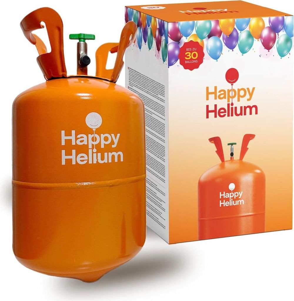 Happy Helium Ballongas Helium für 30 Luftballons | Heliumgas mit Füllventil - Balloon Gas 200 Liter (0,2m³) für Geburtstag, Hochzeit, Party