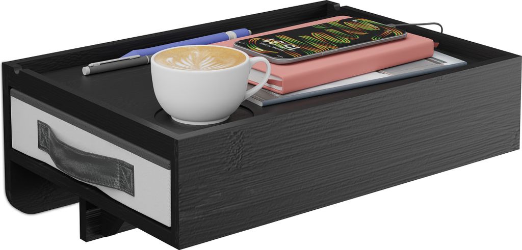 Schwebendes Nachttischchen - mit Schublade - 37 x 26,5 cm - Bambus - hängend - schwarz