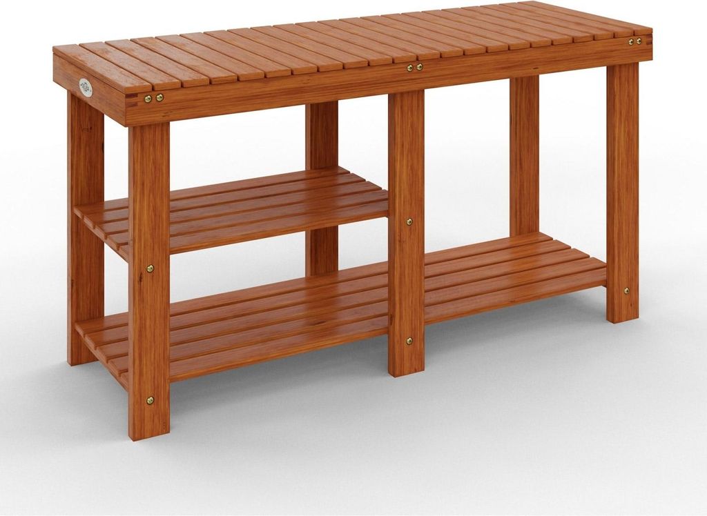 Schuhregalbank, Akazienholz, 2 Ablagen, 87 x 28 x 45 cm