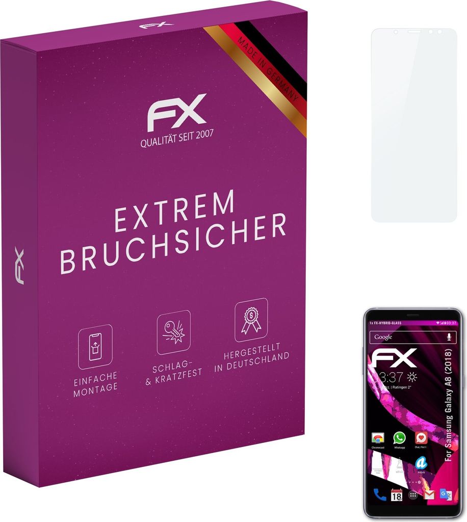atFoliX FX-Hybrid-Glass Displayfolie kompatibel mit Samsung Galaxy A8 (2018) Glasfolie