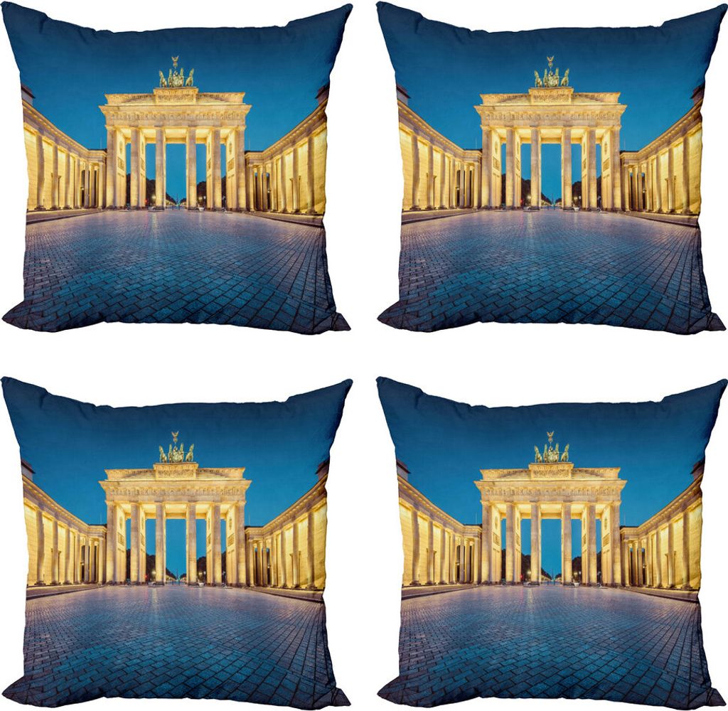 ABAKUHAUS Reise Kissenbezug Set (4 Stück), Brandenburger Tor, Moderner Doppelseitiger Digitaldruck, 50 cm x 50 cm, Blau, Gelb, Rosa